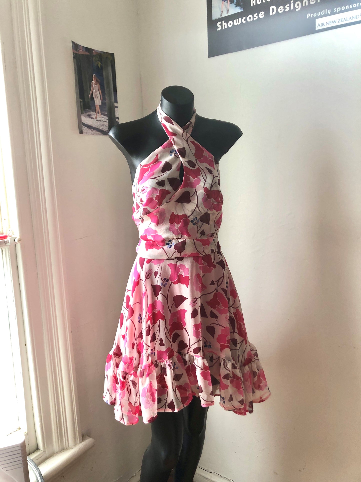 Chrystal Sloane New Season Silk Georgette Floral Halter Top with Crossover Front