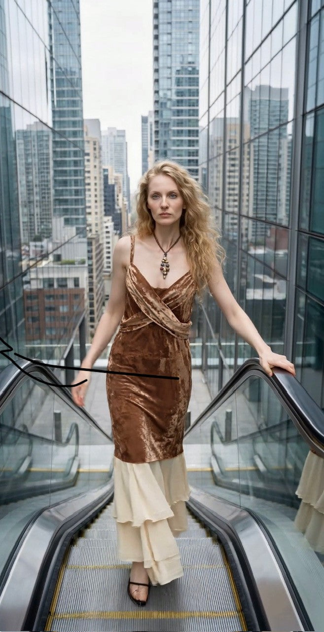 Chrystal Sloane Couture Bronze Velvet Evening Gown