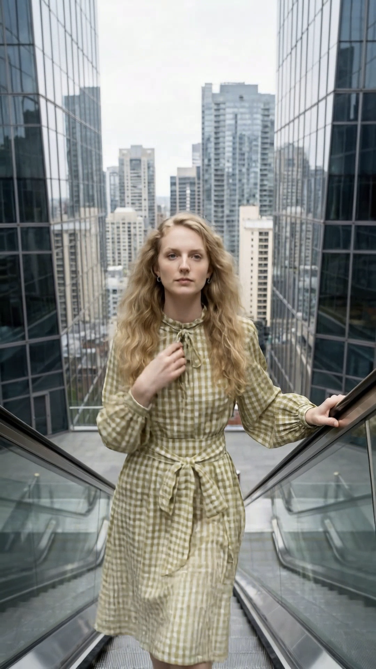 Chrystal Sloane Sage Green and Cream Check Linen Dress