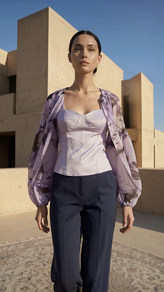 Chrystal Sloane Lilac and Purple Floral Silk Blouson.