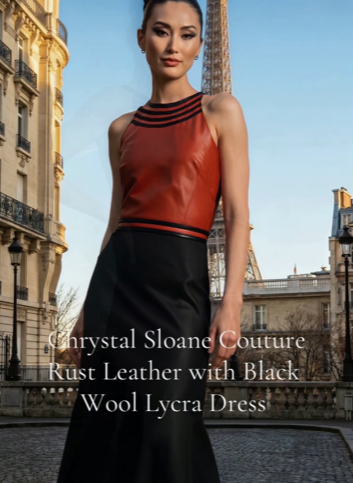 Chrystal Sloane Couture Rust Leather & Wool Lycra Blend Dress