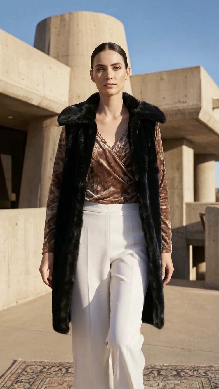Chrystal Sloane Couture Sleek Black Faux Fur Zip up vest