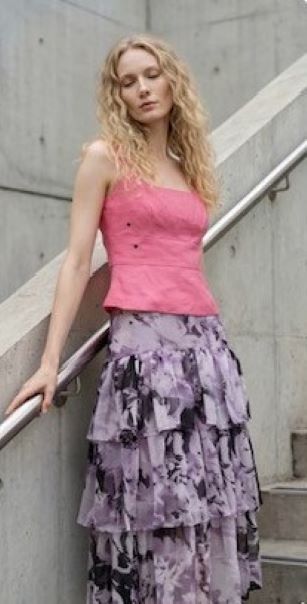 Chrystal Sloane New Season Guava Pink Linen Fitted Top with Shaped Peplum