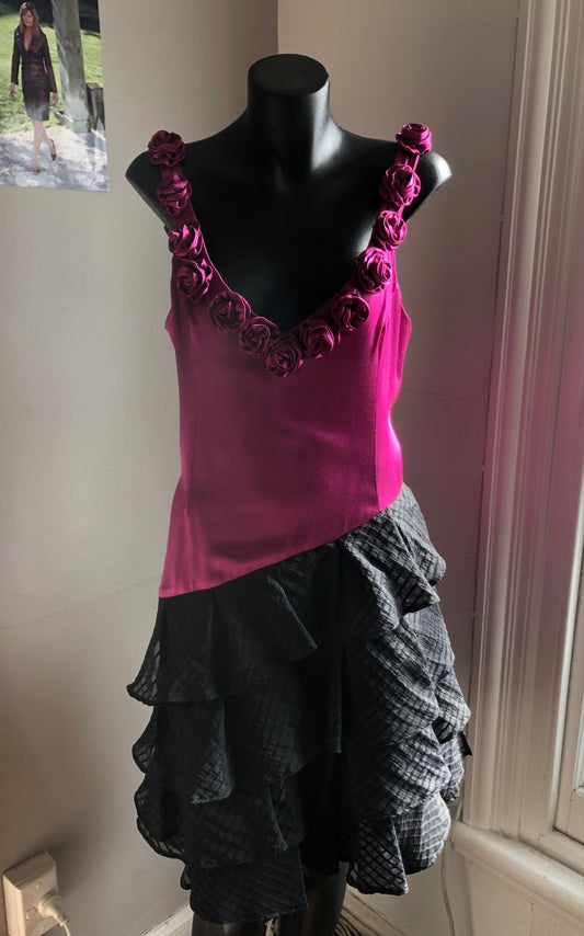 Chrystal Sloane Evening Cerise Pink Roses Cocktail Dress