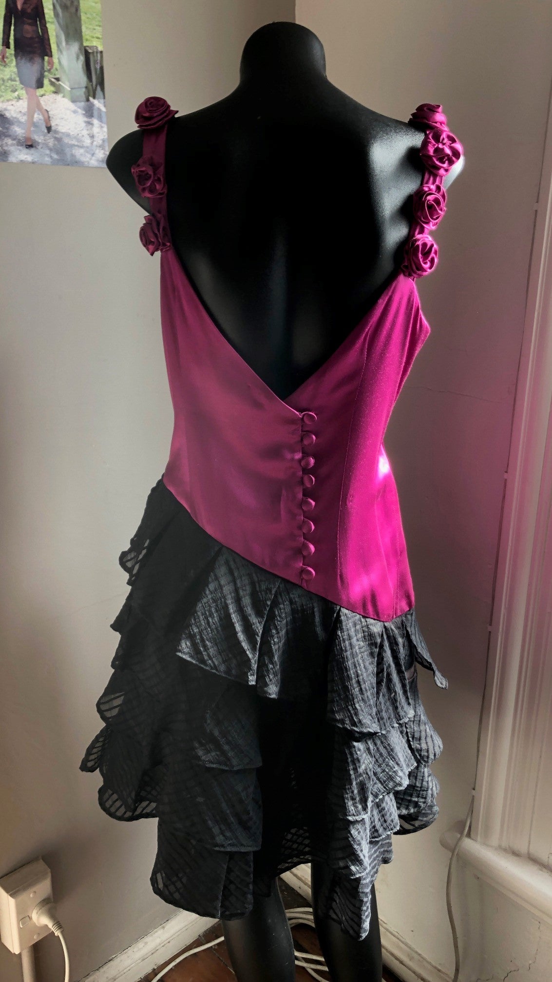 Chrystal Sloane Evening Cerise Pink Roses Cocktail Dress