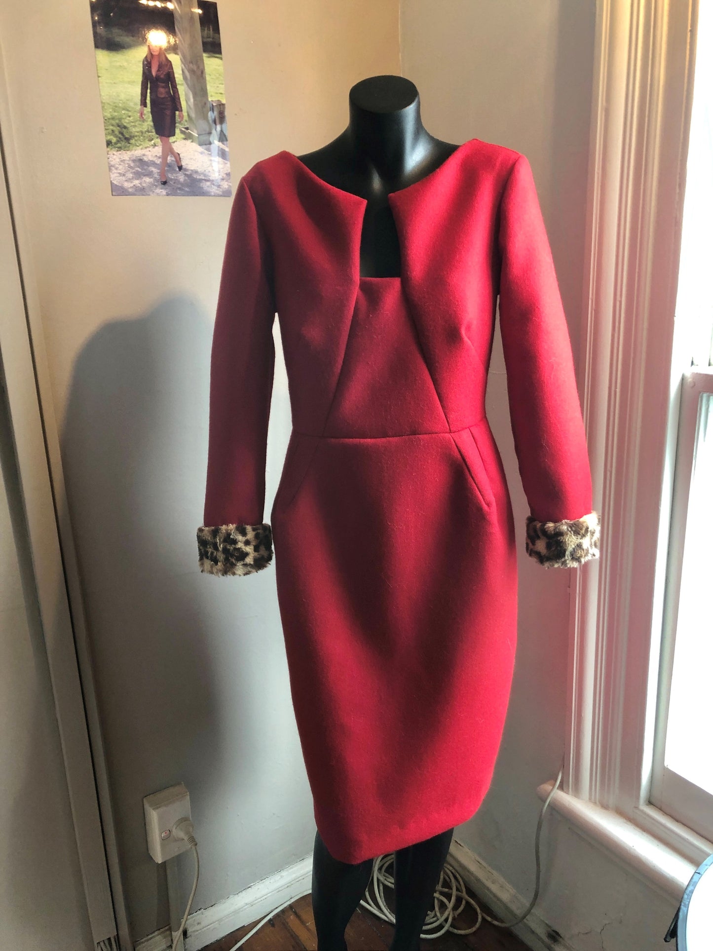 Chrystal Sloane Couture Winter Cardinal Red Wool Dress
