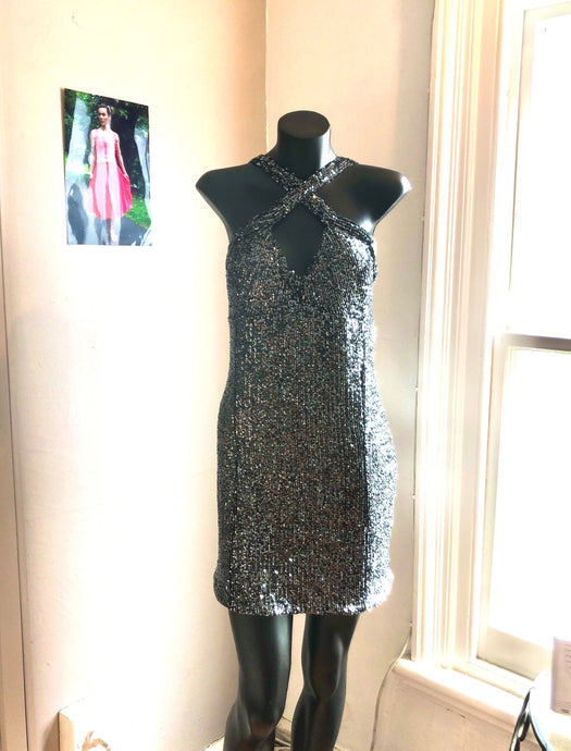 Chrystal Sloane Couture Black & Pewter Sequin Stretch Party Dress