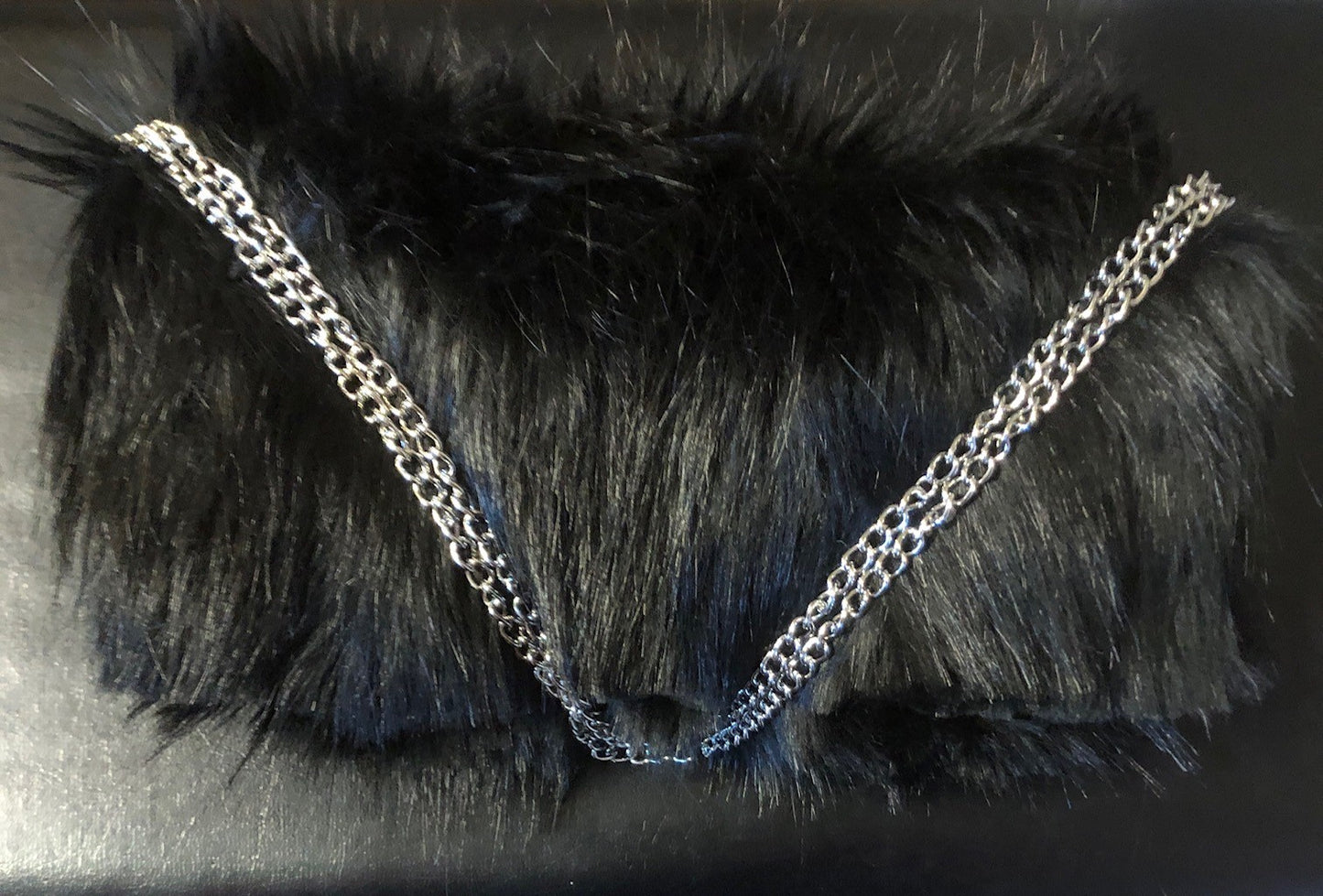 Chrystal Sloane Couture Sleek Black Faux Fur Evening Bag.