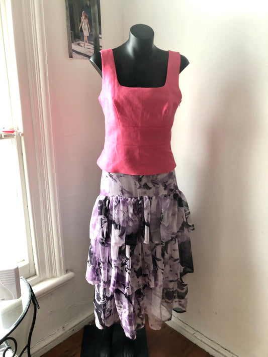 Chrystal Sloane New Season Guava Pink Linen Fitted Top with Shaped Peplum