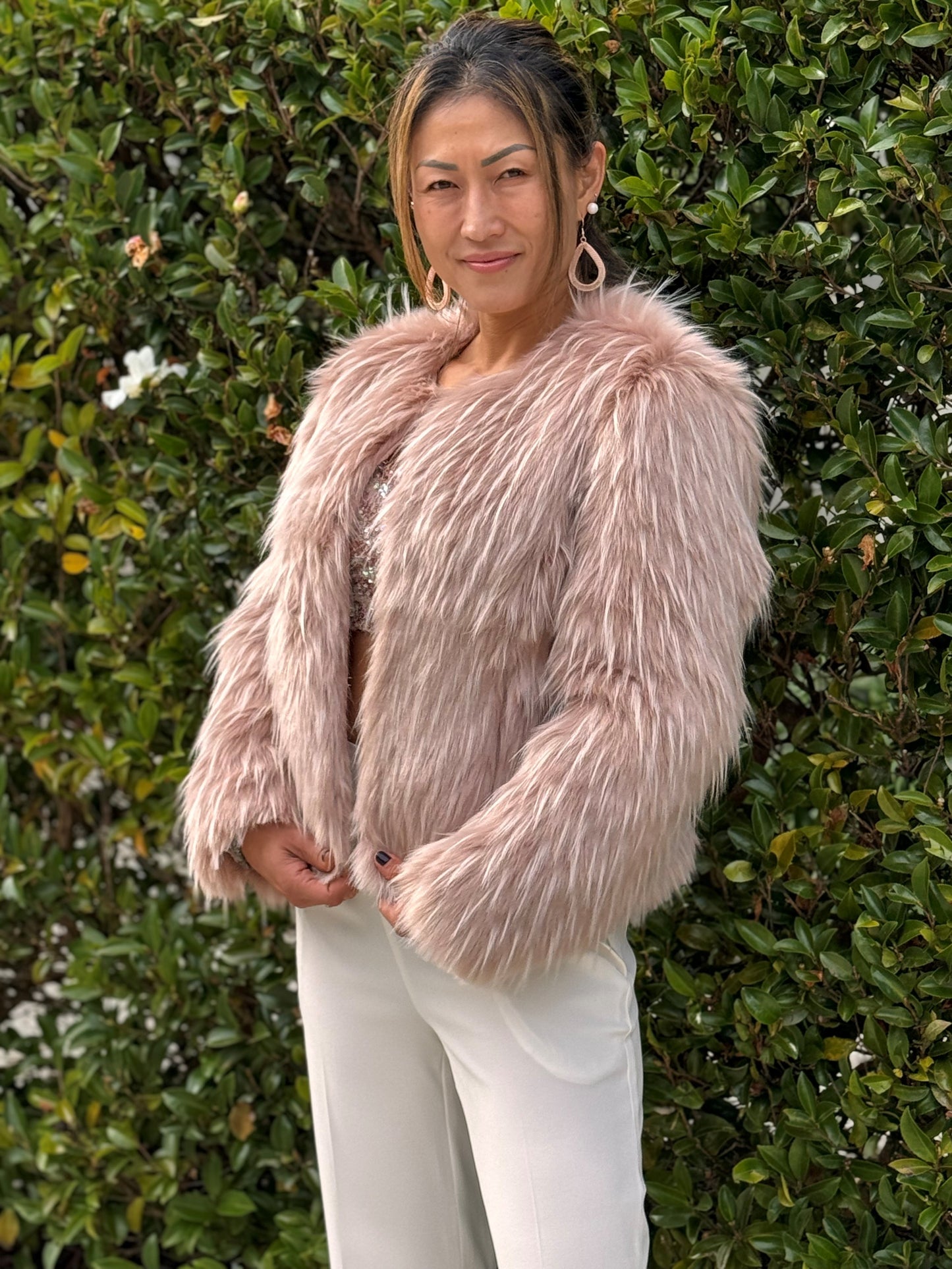 Chrystal Sloane Couture Peony Plume Faux Fur Jacket