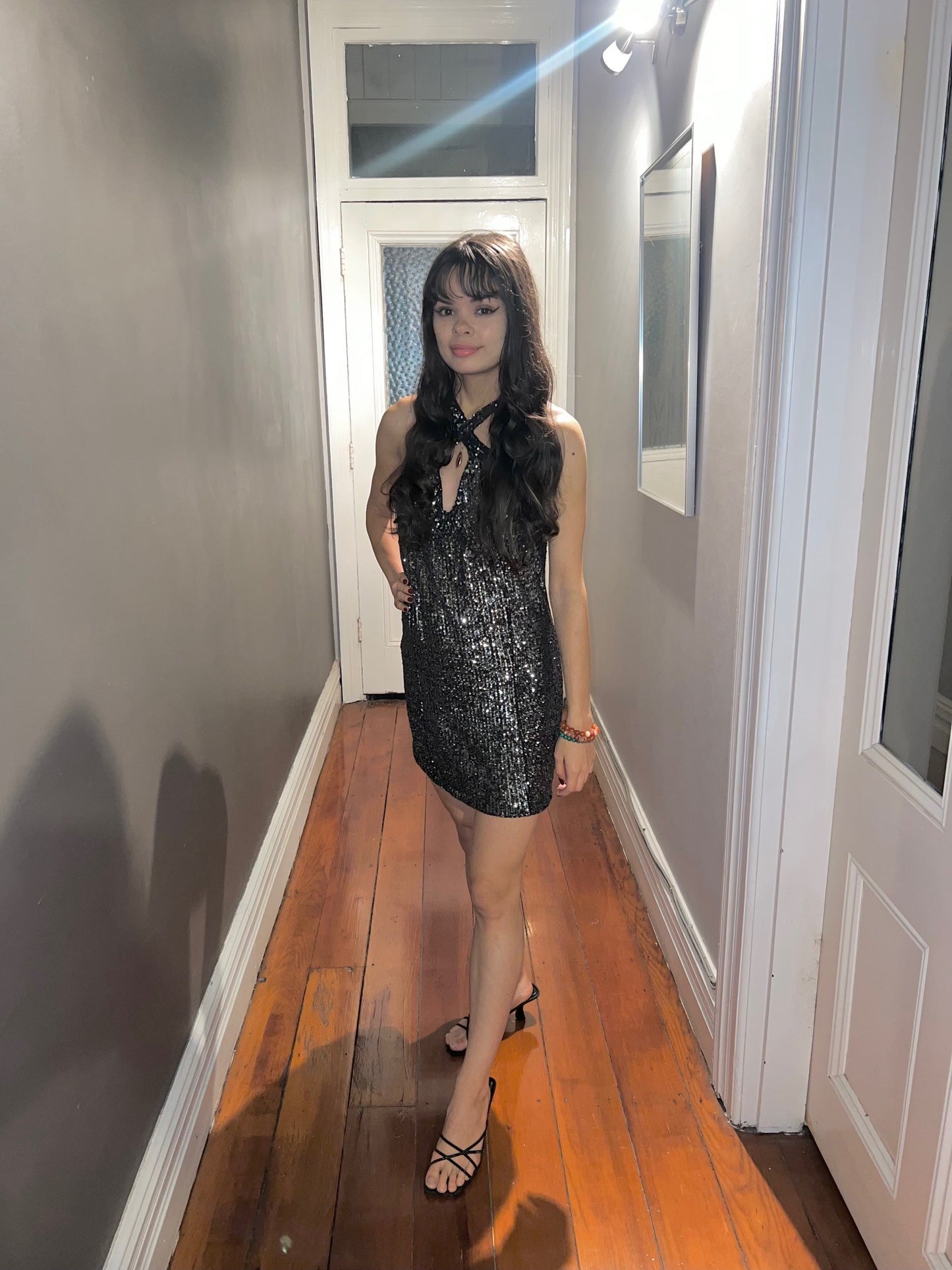 Chrystal Sloane Couture Autumn Black & Pewter Sequin Stretch Cocktail Dress