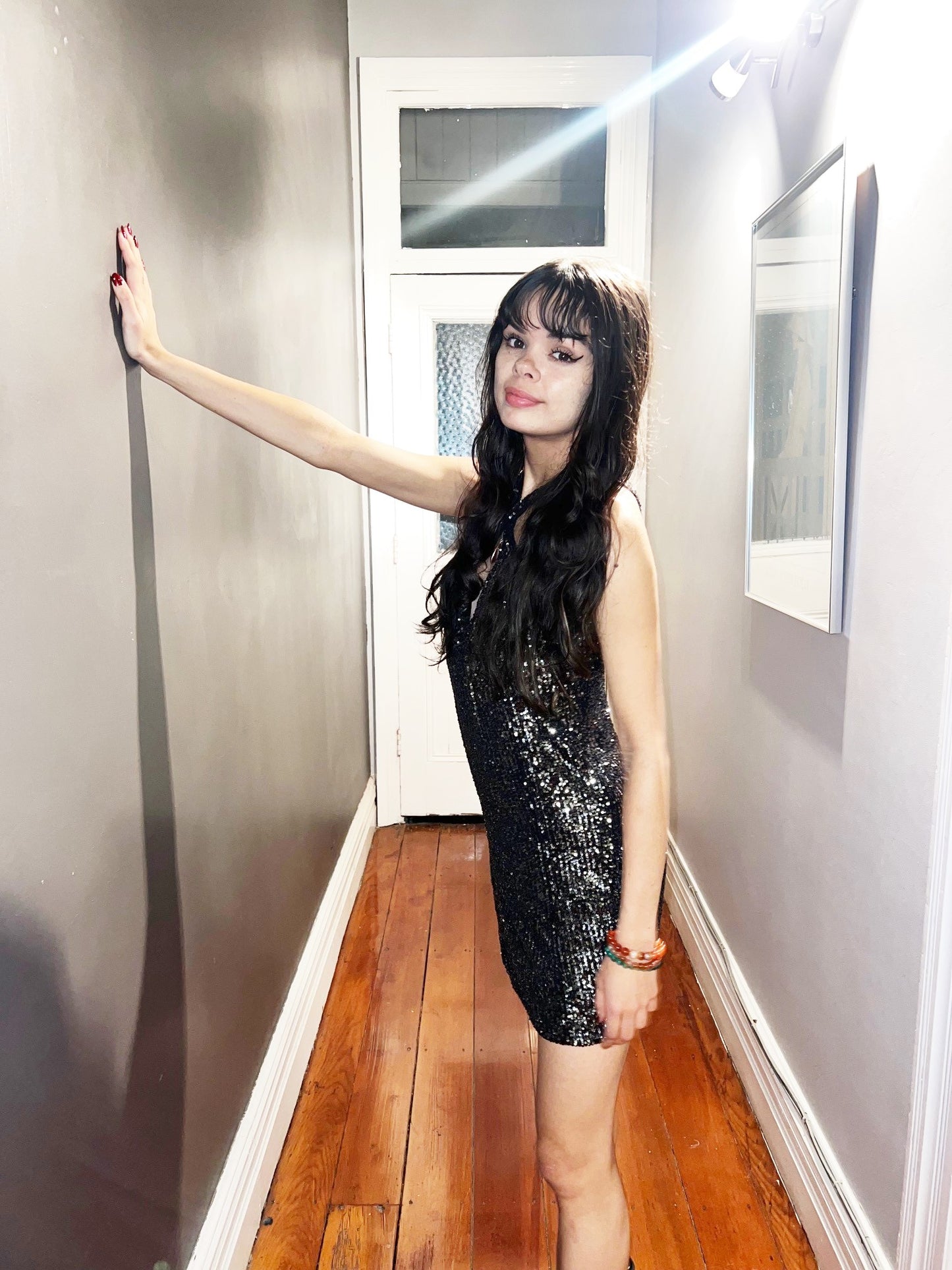 Chrystal Sloane Couture Autumn Black & Pewter Sequin Stretch Cocktail Dress