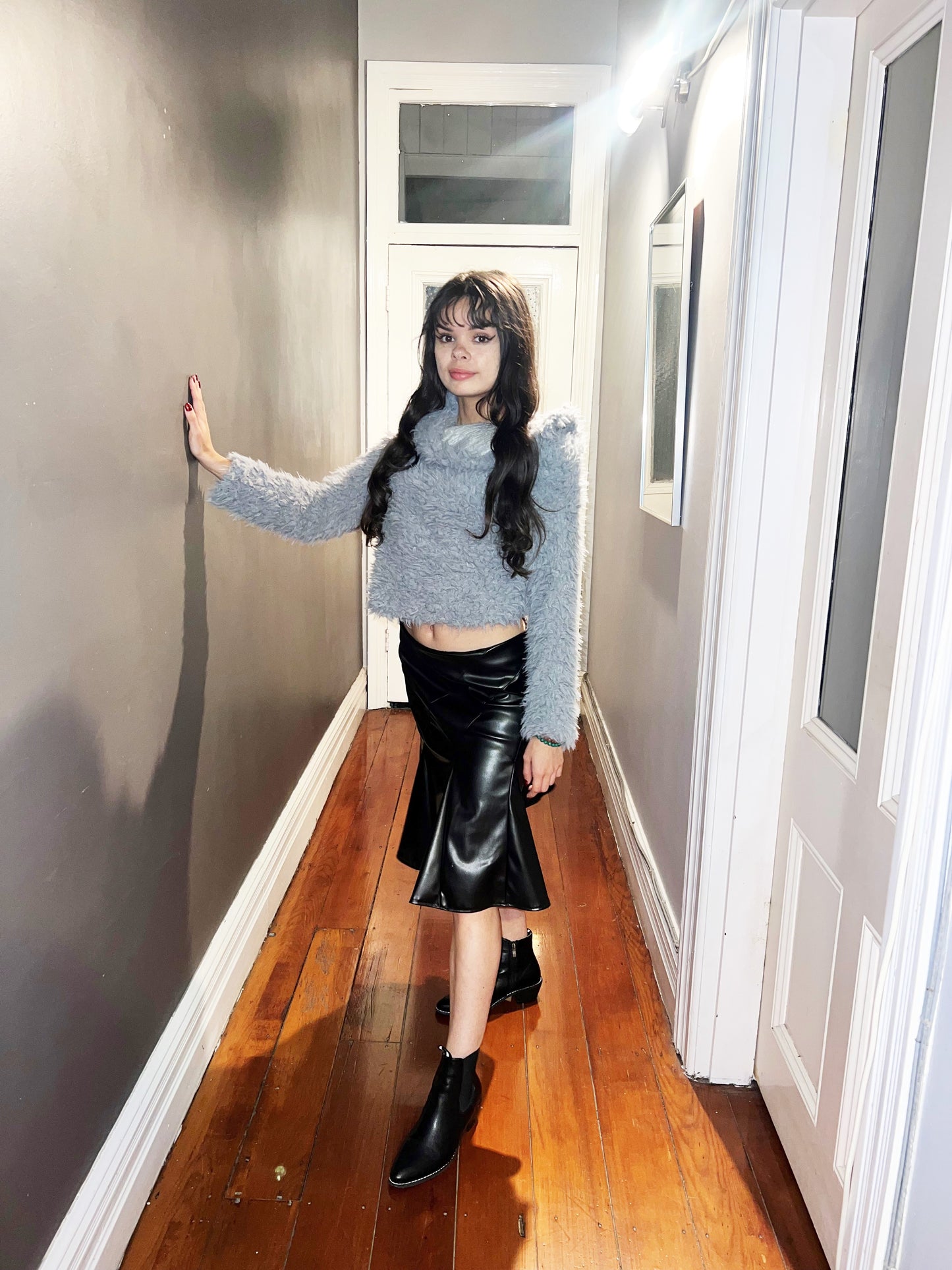 Chrystal Sloane Couture Autumn Black Faux Leather Angle Paneled Skirt