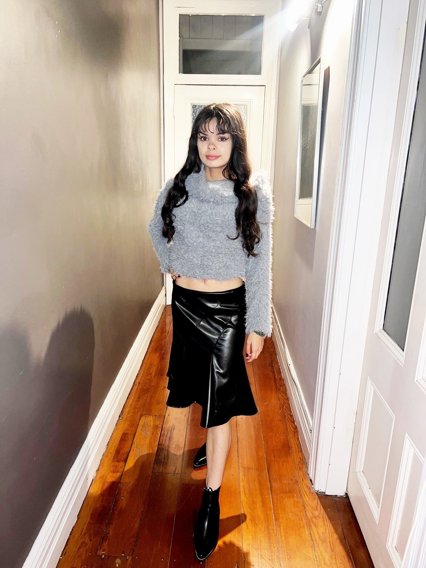Chrystal Sloane Couture Autumn Black Faux Leather Angle Paneled Skirt