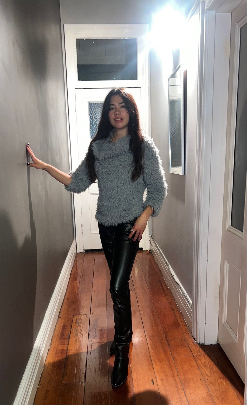 Chrystal Sloane Couture Autumn Silver Faux Fur off the shoulder jumper