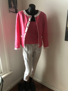 Chrystal Sloane New Season Guava Pink Linen ( Chanel inspired ) Jacket with hidden zip front.