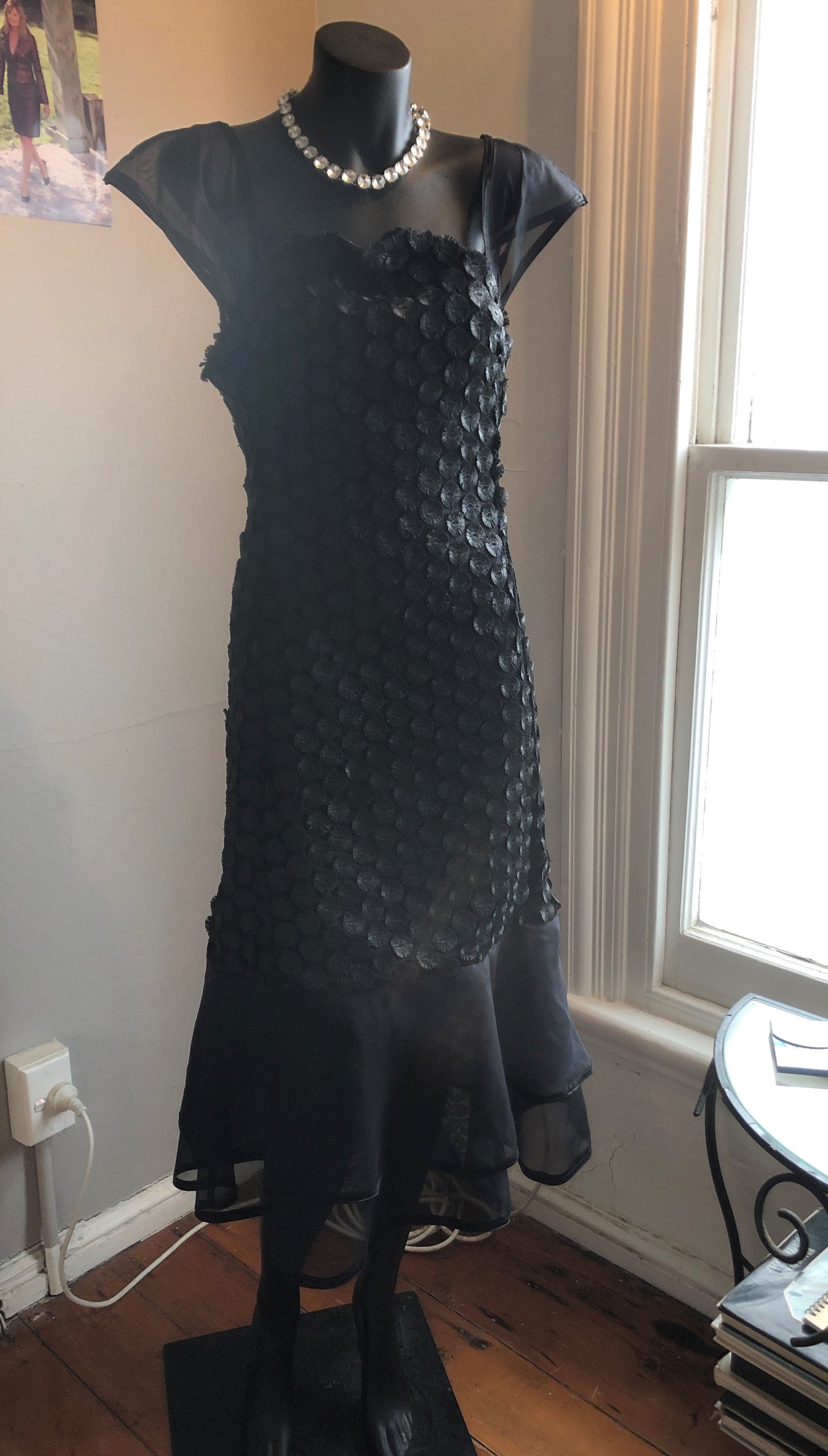Chrystal Sloane Couture Evening Black Embossed Daisy Cocktail Dress
