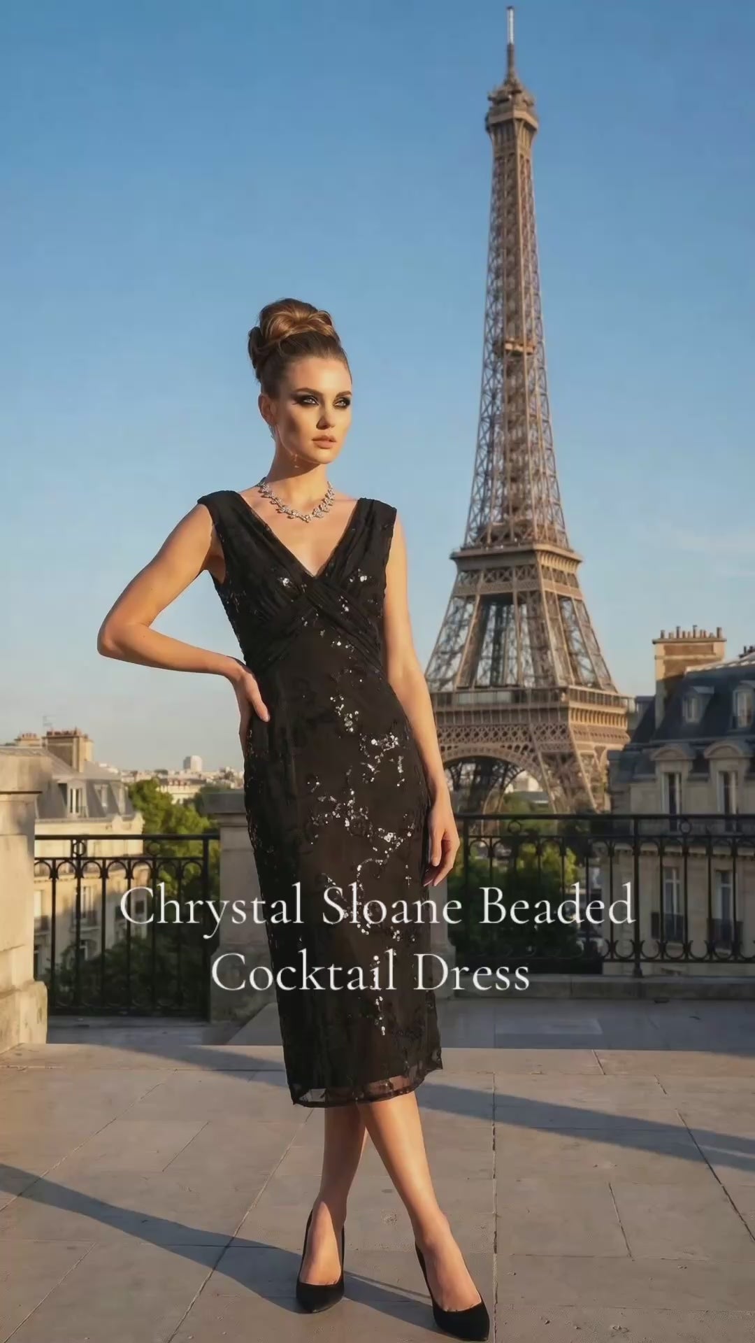 Chrystal Sloane Couture Black Beaded Mesh Cocktail Dress