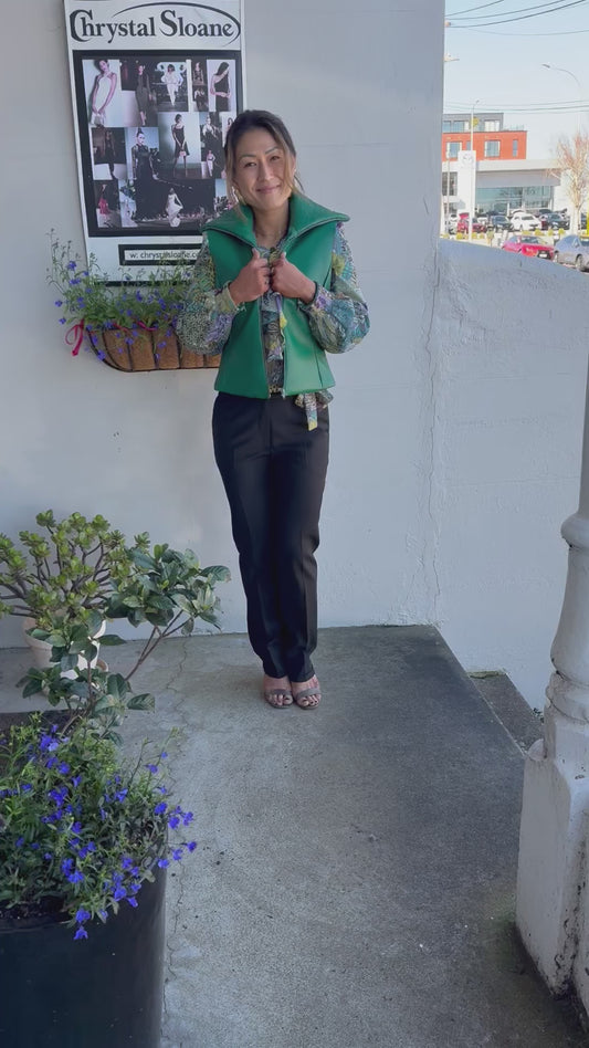 Chrystal Sloane Couture Emerald Green Leather Bomber Jacket Winter Magic Collection 2024
