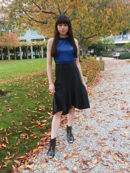 Chrystal Sloane Winter Cobalt Blue Leather & Wool Lycra Blend Dress.