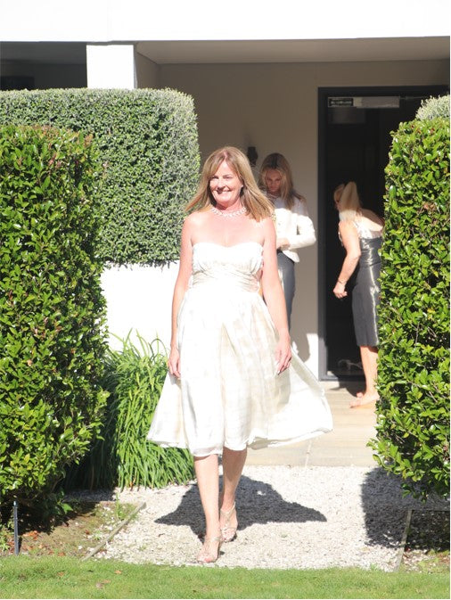 Chrystal Sloane Couture Evening Gold Threaded Silk Strapless Grace Kelly Cocktail Dress.