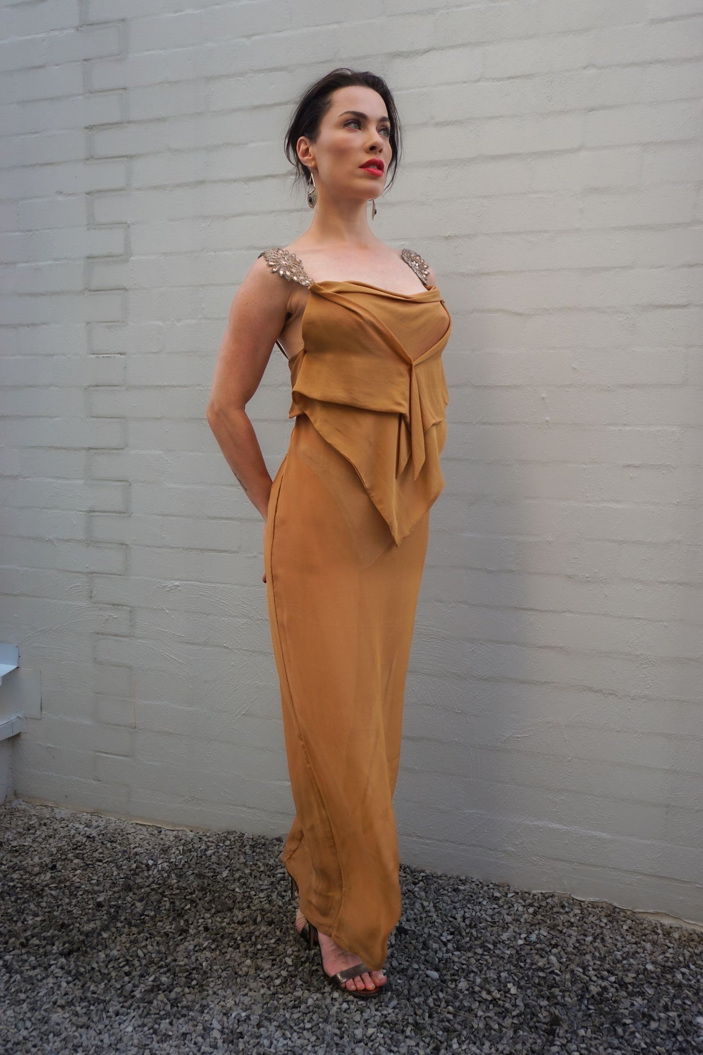 Chrystal Sloane Couture Evening gown in Amber Silk Lycra