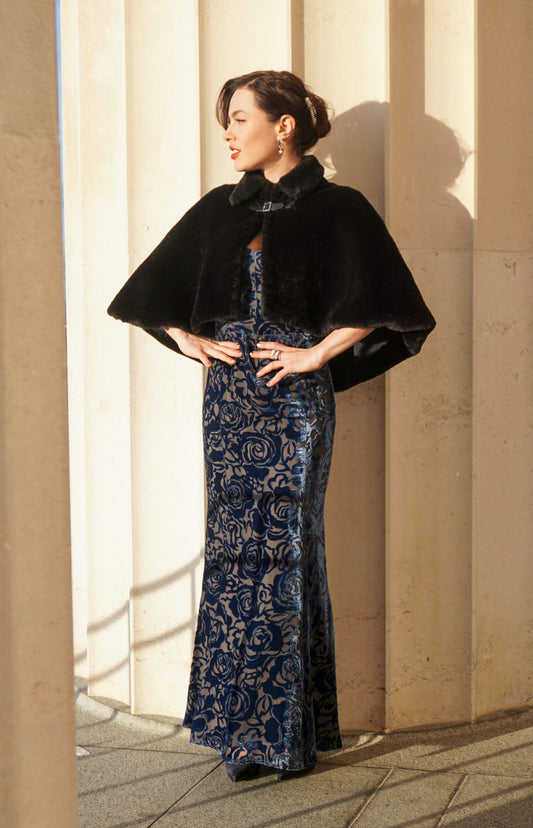 Chrystal Sloane Couture Ming Blue Voire Velvet Gown.