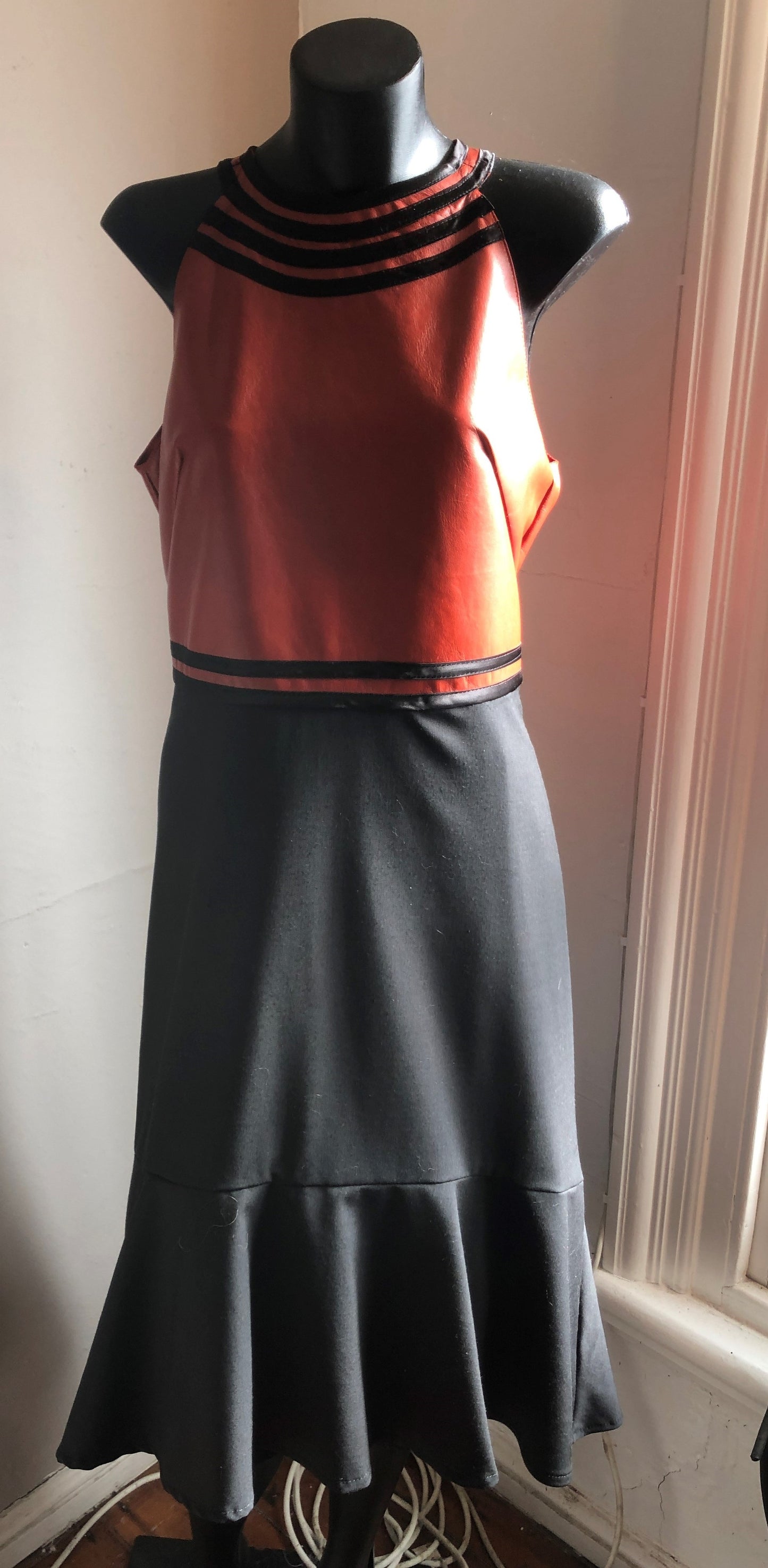 Chrystal Sloane Winter Cobalt Blue Leather & Wool Lycra Blend Dress.