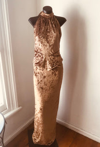 Chrystal Sloane Couture Bronze Velvet Stretch Halter Neck Evening  Set.