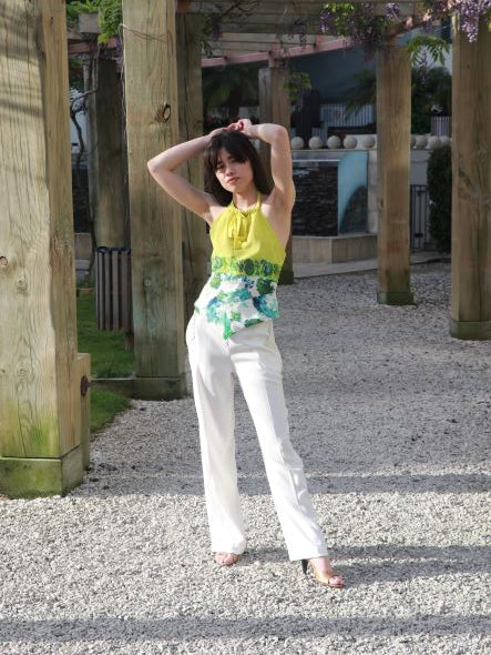 Chrystal Sloane Citrus Floral Halter Neck Top With Shaped Peplum
