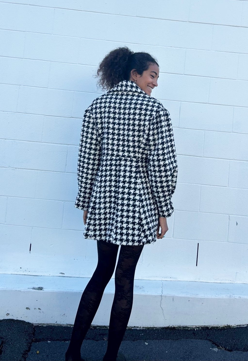 Chrystal Sloane Couture Black & Cream Herringbone Double Breasted Coat
