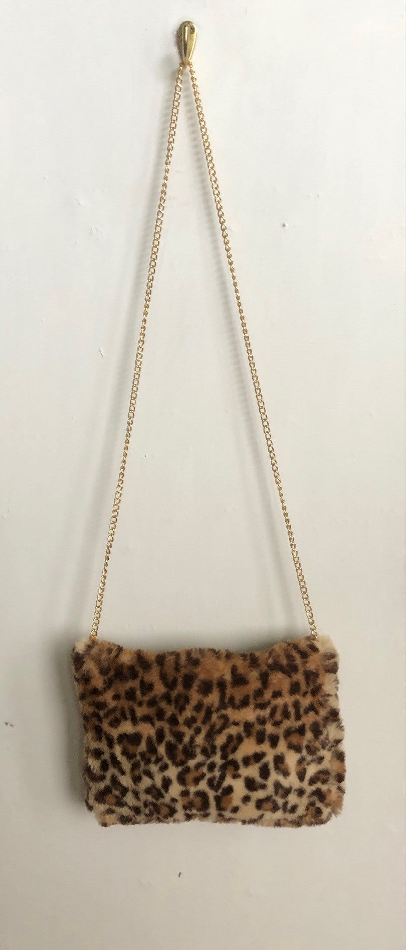 Chrystal Sloane Couture Leopard Print Faux Fur Shoulder Bag with gold chain
