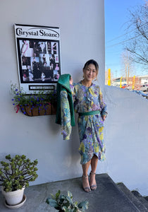 Chrystal Sloane Couture Liberty Print Silk Blouse with ruffle front.