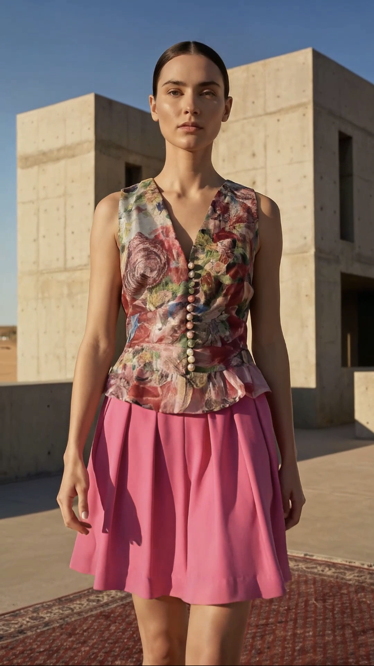 Chrystal Sloane Couture V neck waistcoat with ruffled peplum