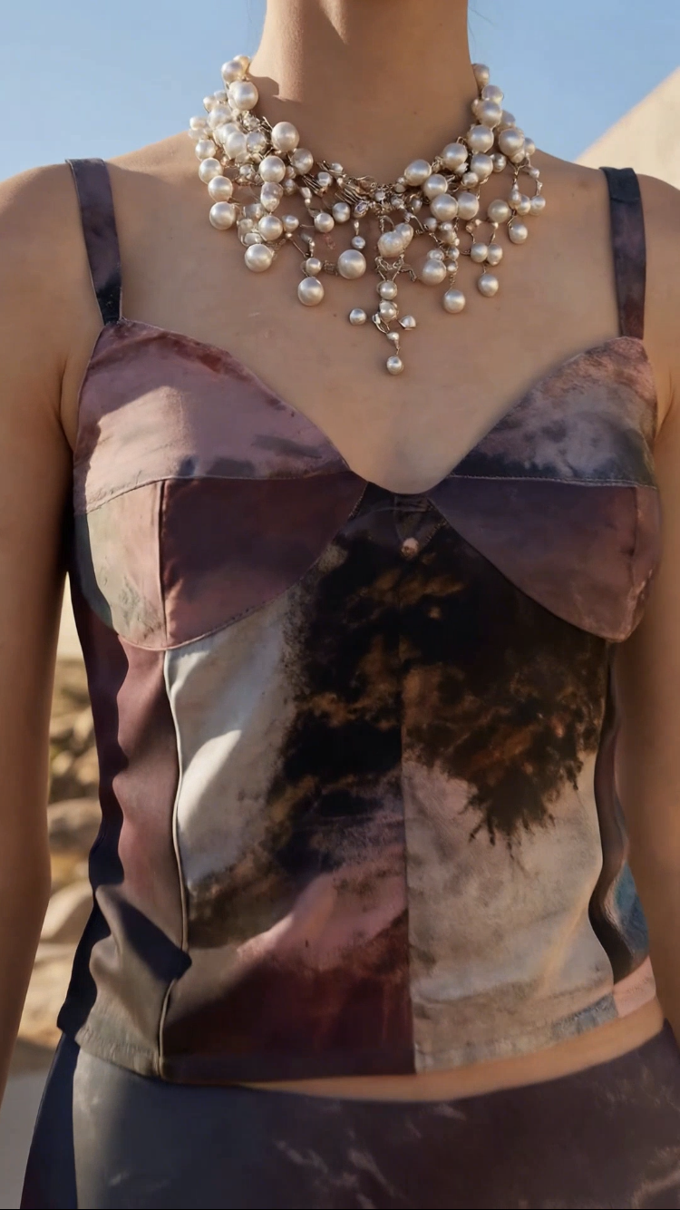 Chrystal Sloane Couture 2027  Watercolour Print Chiffon Corset Style Top with back lacing.