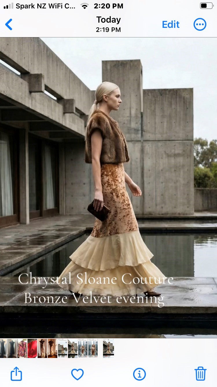 Chrystal Sloane Couture Bronze Velvet Evening Gown