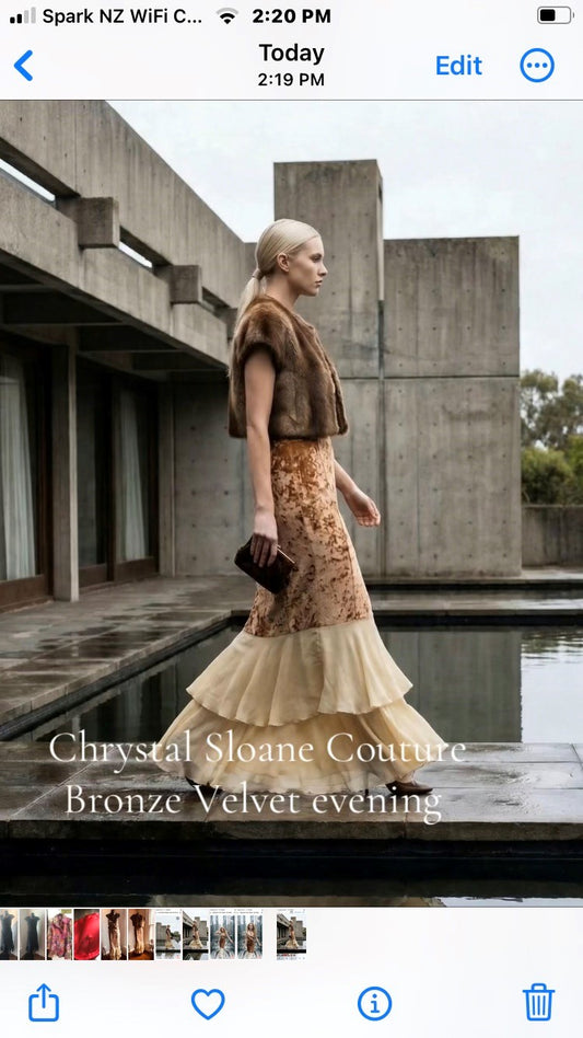Chrystal Sloane Couture Bronze Velvet Evening Gown