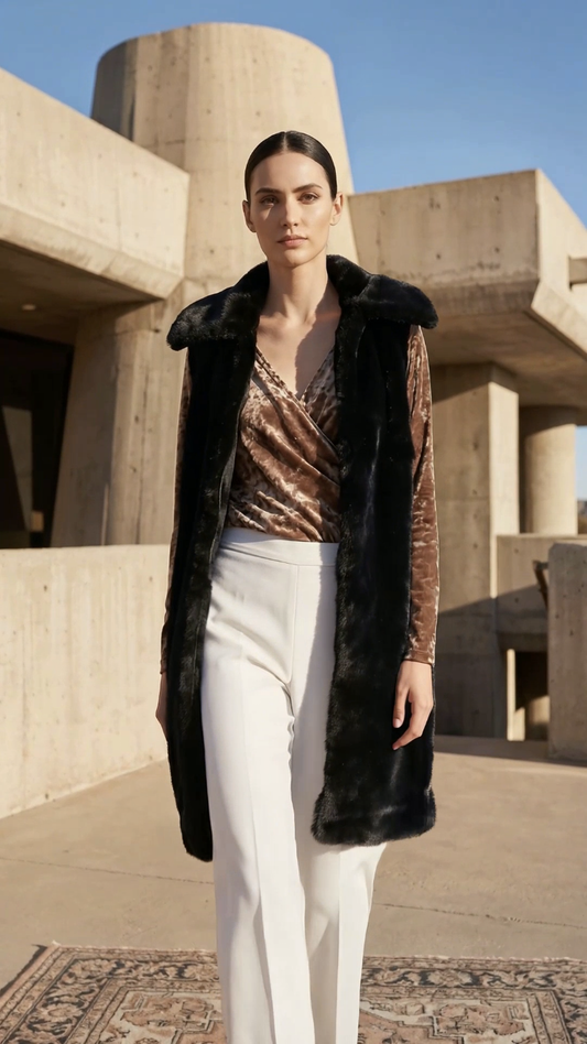 Chrystal Sloane Couture Sleek Black Faux Fur Zip up vest