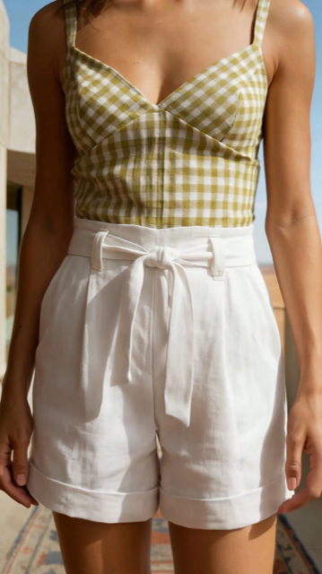Chrystal Sloane Sage Green and Cream Linen bias cut camisole with crossover straps.