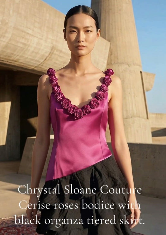 Chrystal Sloane Evening Cerise Pink Roses Cocktail Dress