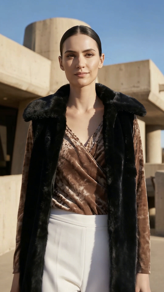 Chrystal Sloane Couture Sleek Black Faux Fur Zip up vest