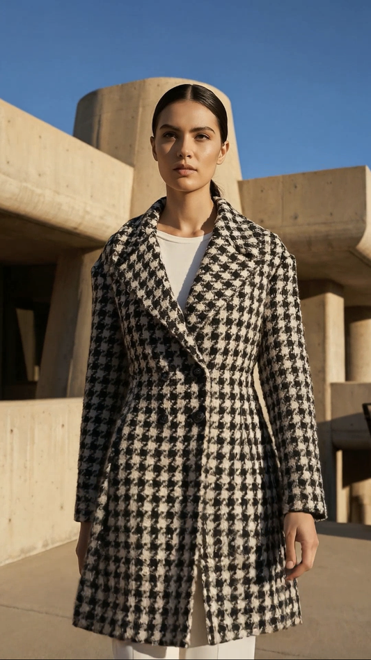 Chrystal Sloane Couture Black & Cream Herringbone Double Breasted Coat