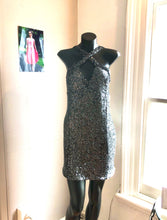 Load image into Gallery viewer, Chrystal Sloane Couture Black &amp; Pewter Sequin Stretch Party Dress