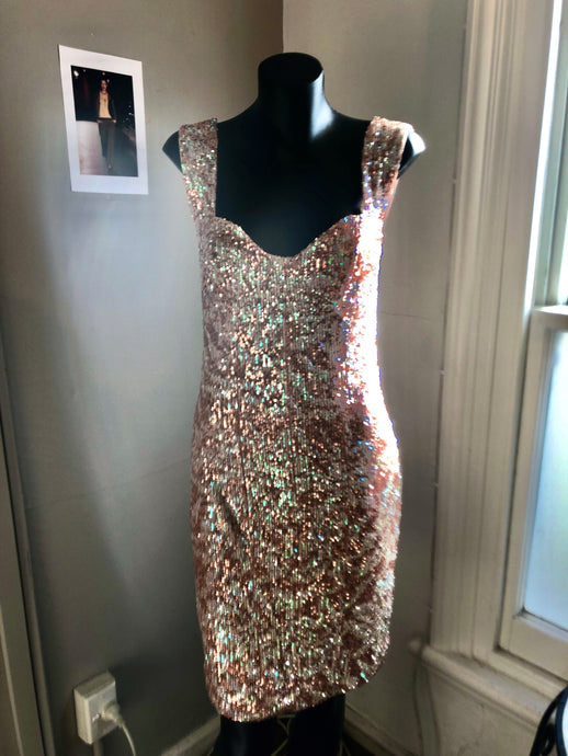 Chrystal Sloane Couture New Season Peach & Bronze Stretch Sequined Cocktail Dress
