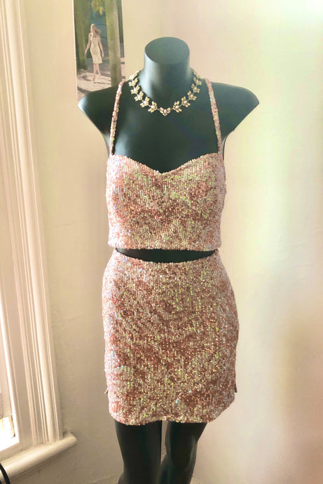 Chrystal Sloane Couture New Season Peach & Bronze Stretch Sequin Bustier & Skirt