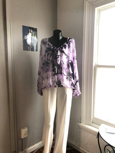 Chrystal Sloane New Season Lilac & Purple Silk Floral Drawstring V Neck Blouse