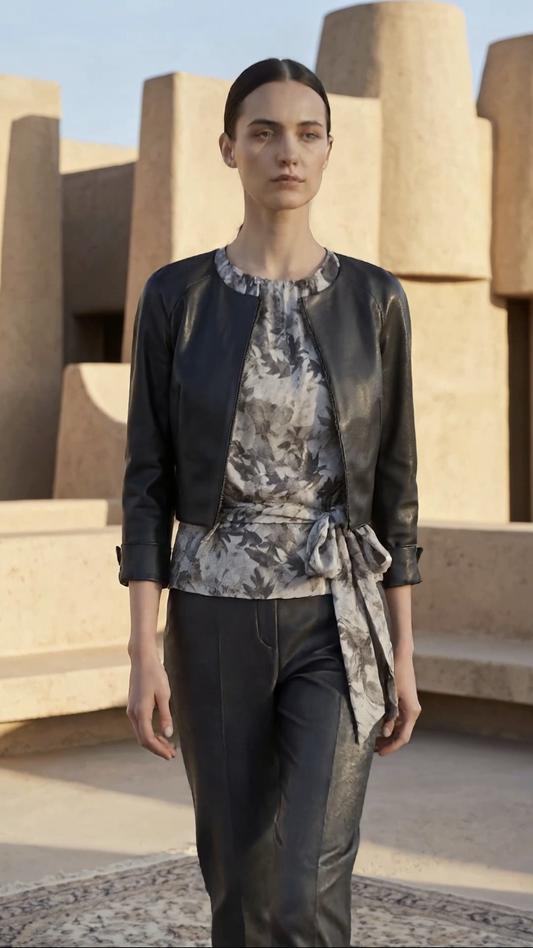 Chrystal Sloane Liquid Liquorice Cotton Twill Cropped Jacket with zip front