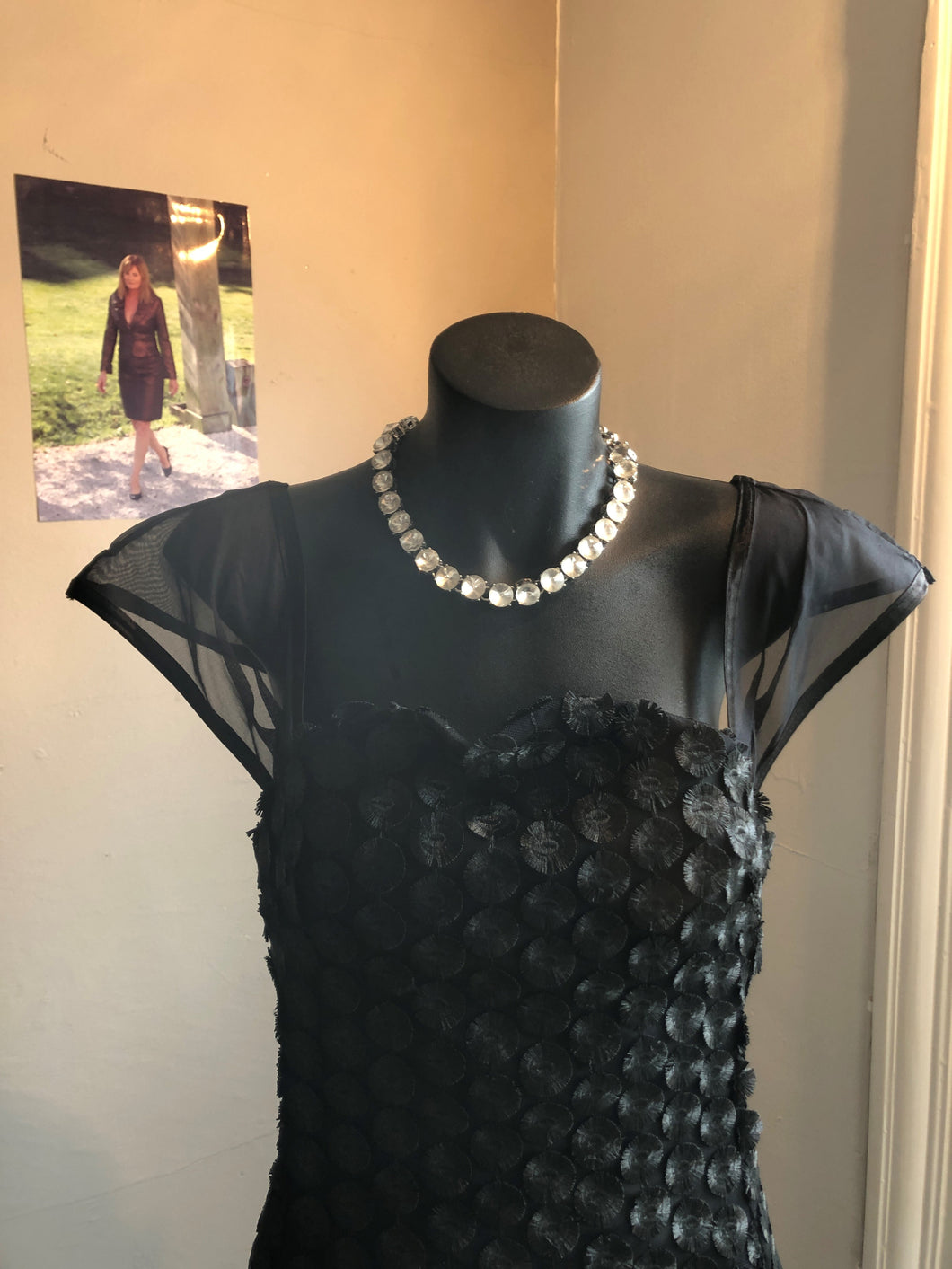Chrystal Sloane Couture Black Embossed Daisy Cocktail Dress