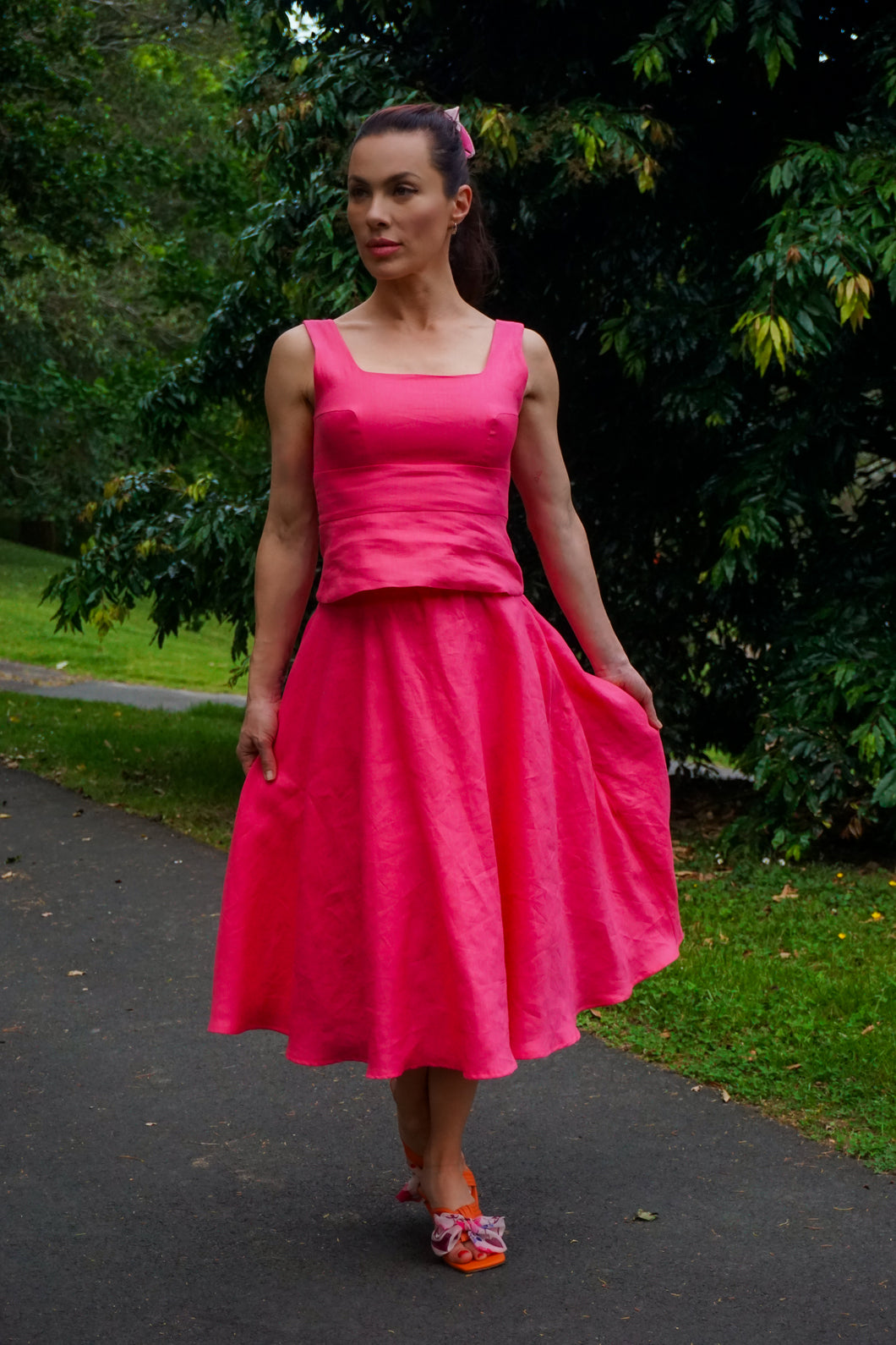 Chrystal Sloane New Season Guava Pink Linen Full Circle Skirt