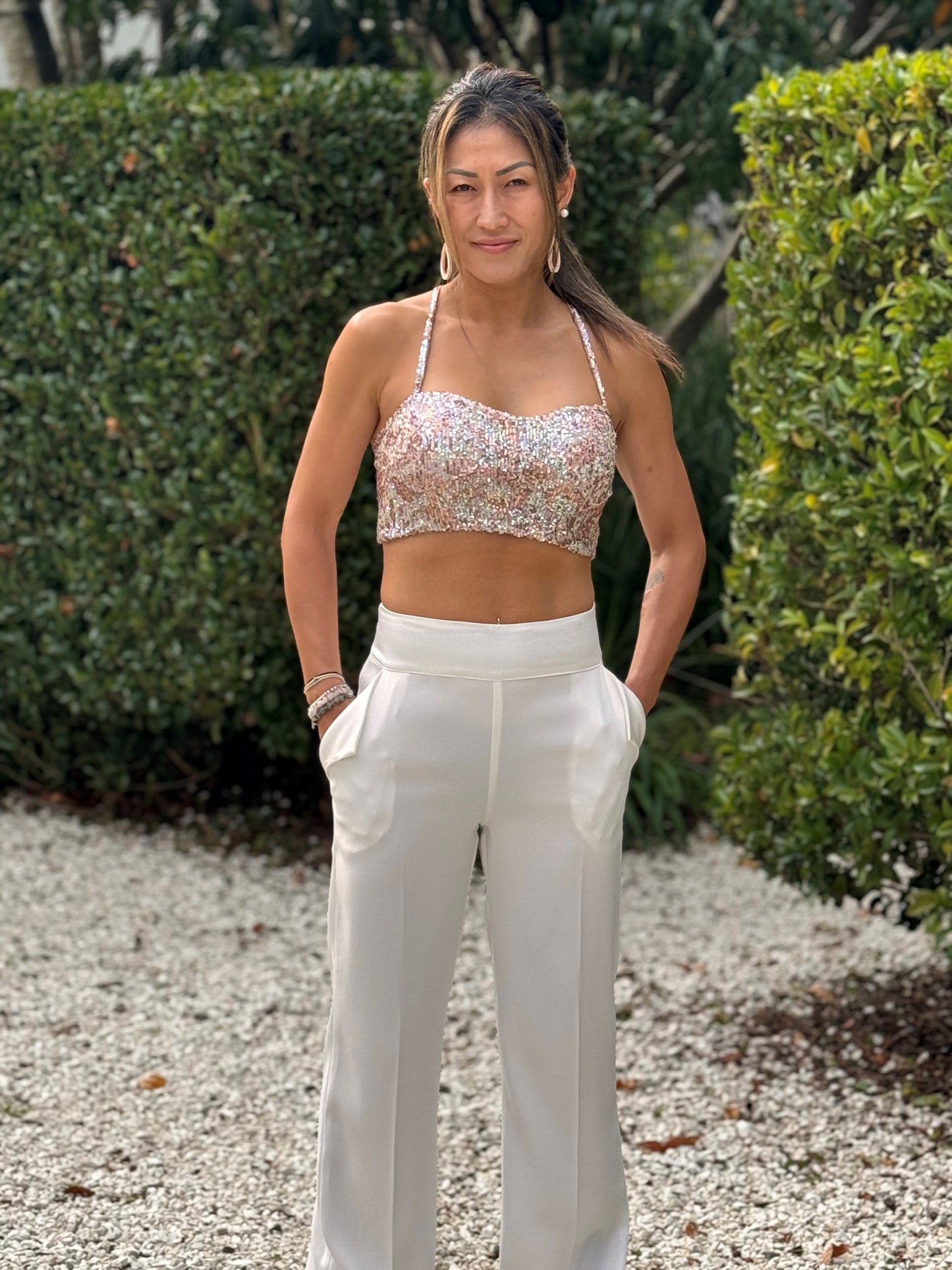 Chrystal Sloane Couture New Season Peach & Bronze Stretch Sequin Bustier & Skirt